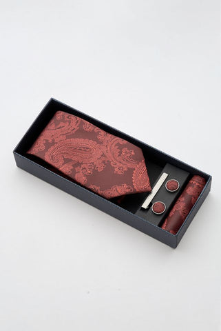 Paisley Burgundy Tie Set with Tie Bar & Cufflinks Paisley Burgundy Tie Set with Tie Bar & Cufflinks