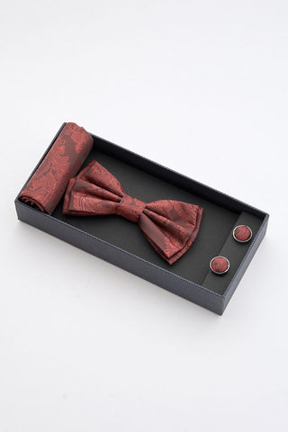 Burgundy Paisley Bow Tie Set with Pocket Square & Cufflinks Burgundy Paisley Bow Tie Set with Pocket Square & Cufflinks