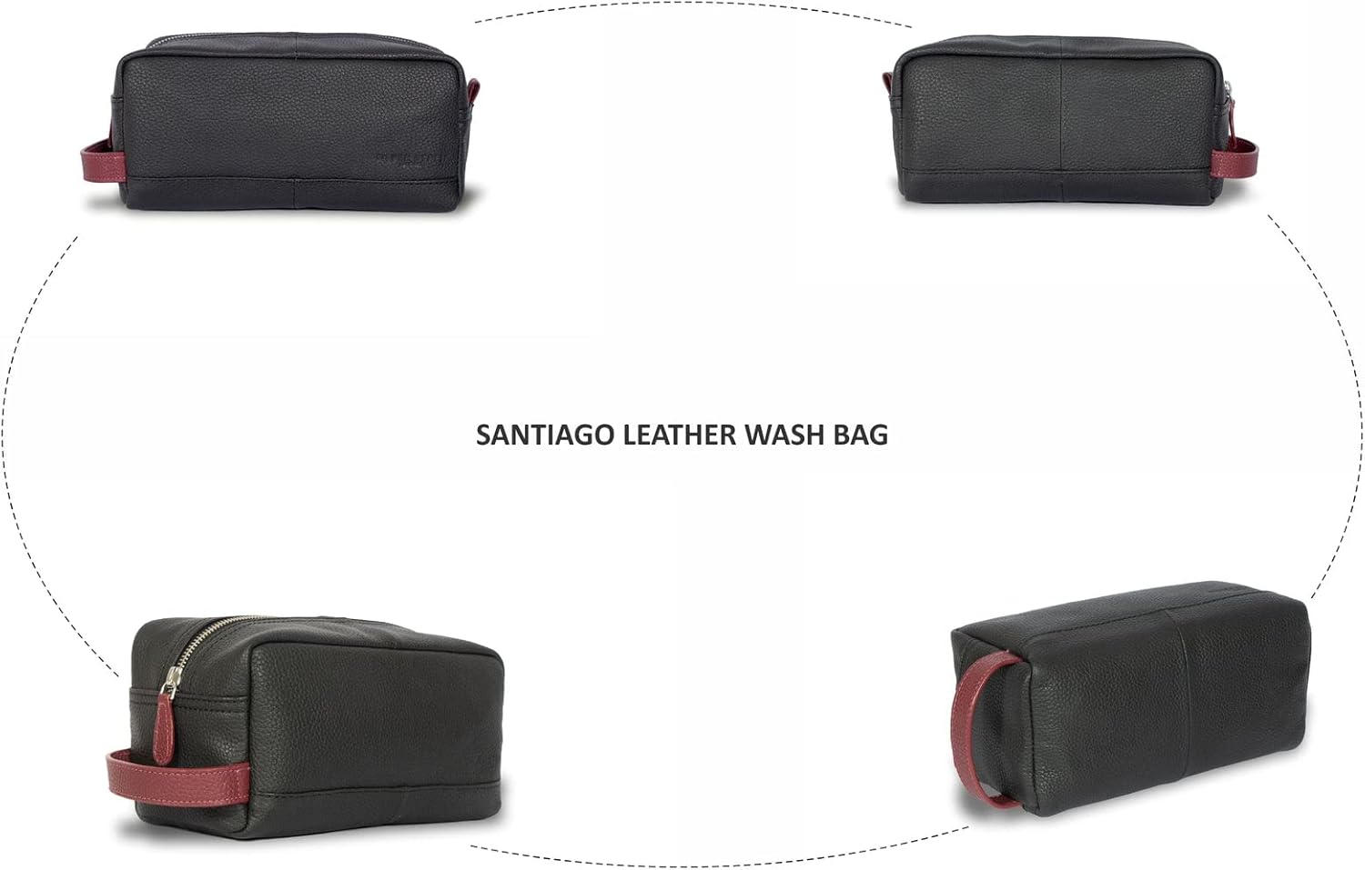 Santiago Leather Washbag - Black