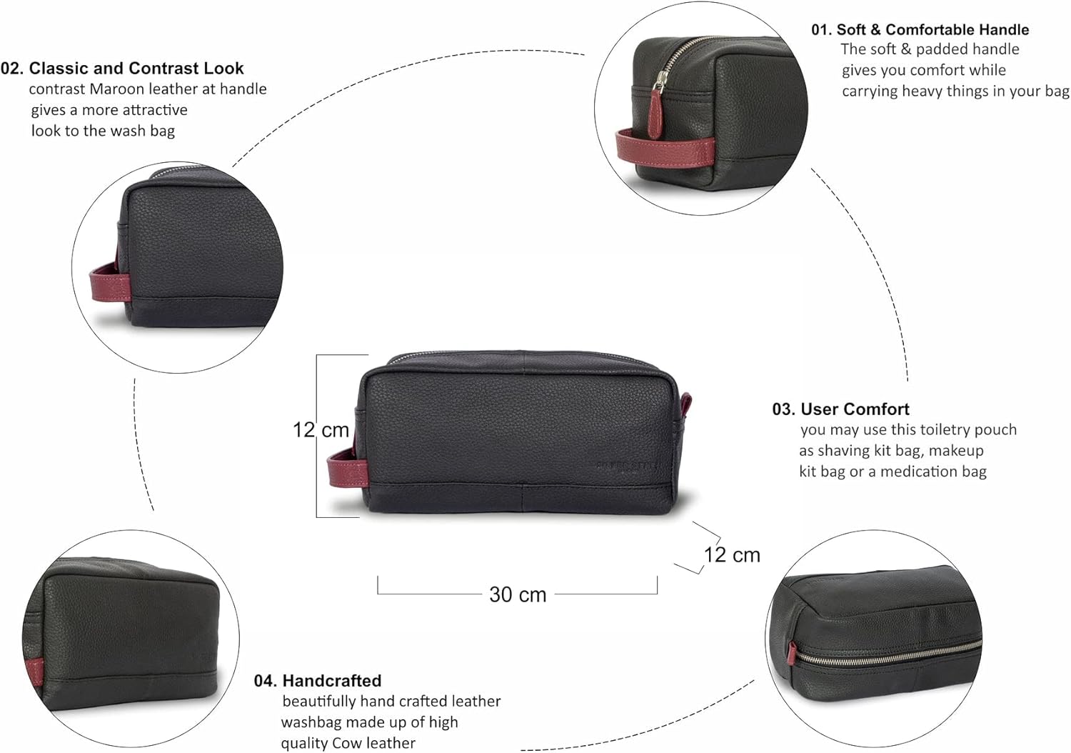 Santiago Leather Washbag - Black