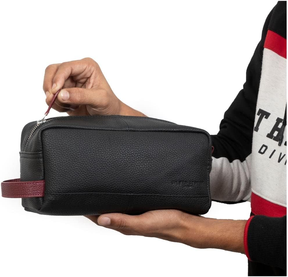 Santiago Leather Washbag - Black