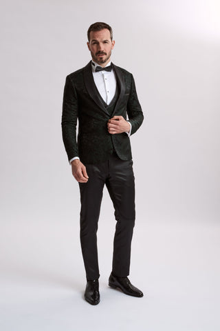 Santoro Milan's Paisley Three Piece  Brocade Olive Suit Santoro Milan's Paisley Three Piece  Brocade Olive Suit