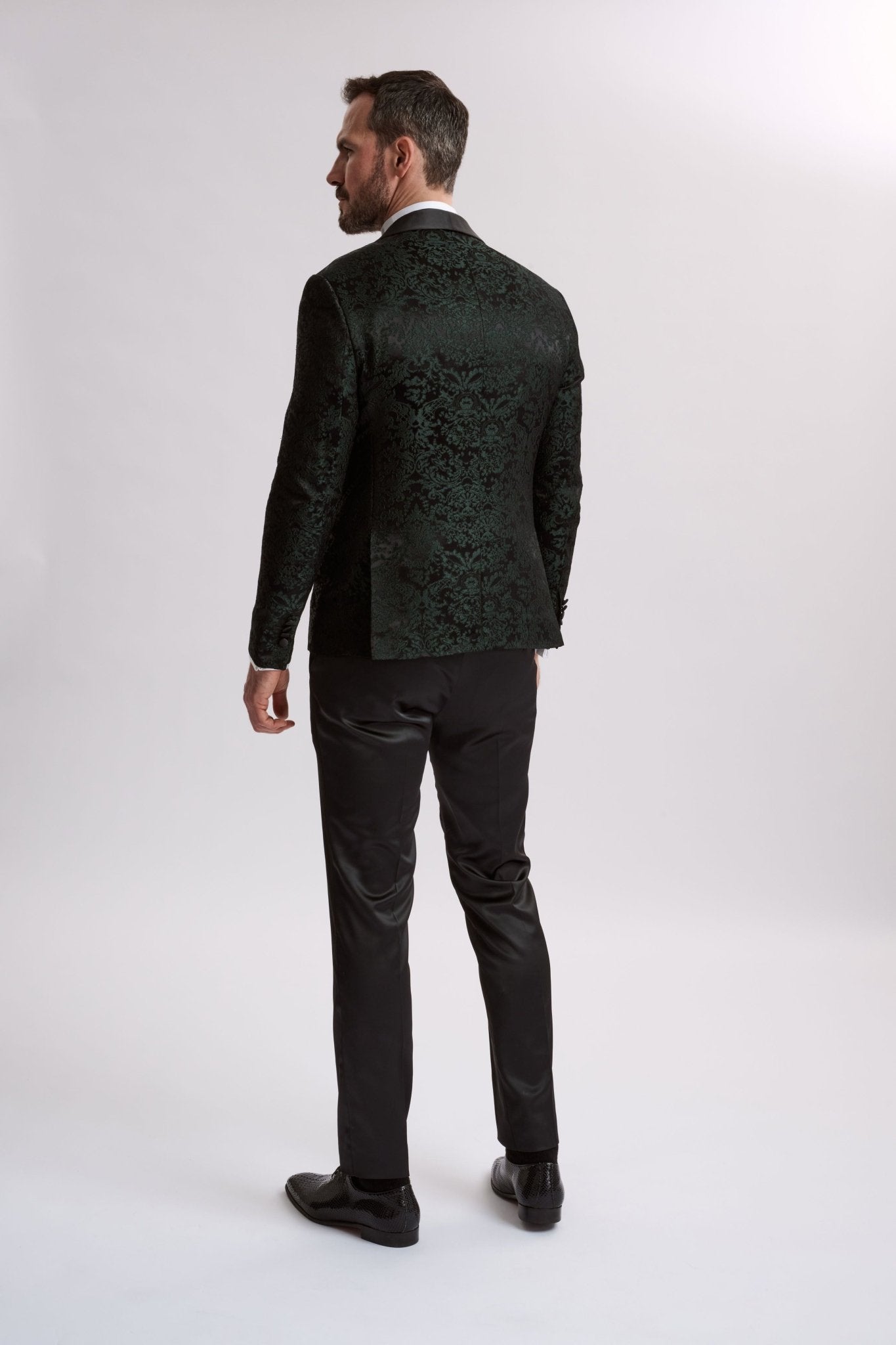 Santoro Milan's Paisley Three Piece Brocade Olive Suit