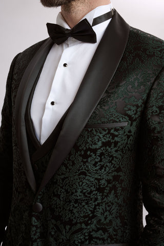 Santoro Milan's Paisley Three Piece  Brocade Olive Suit Santoro Milan's Paisley Three Piece  Brocade Olive Suit