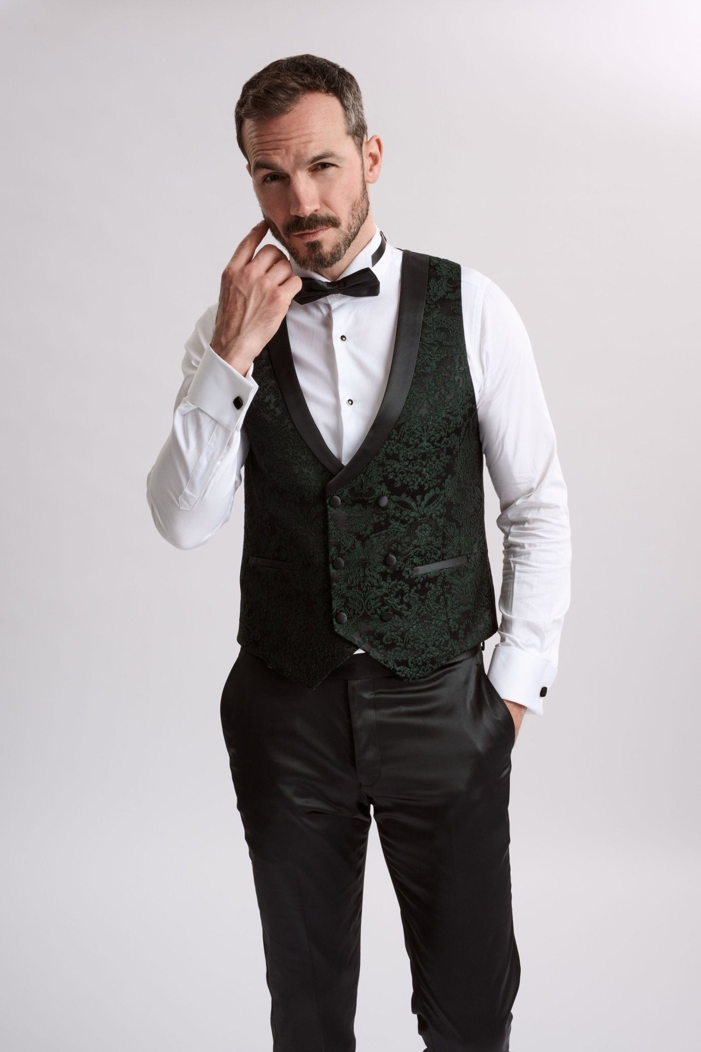 Santoro Milan's Paisley Three Piece Brocade Olive Suit