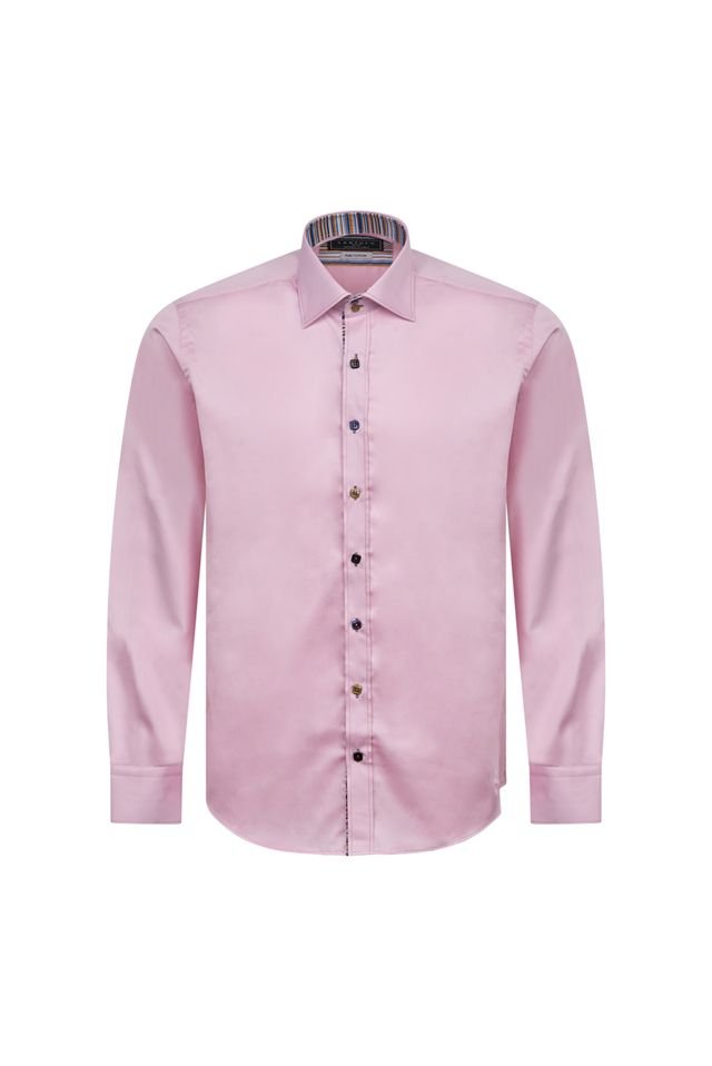 Pink Shirt with Stripe Trim