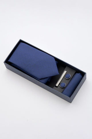Navy Textured Tie Set with Tie Bar & Cufflinks Navy Textured Tie Set with Tie Bar & Cufflinks