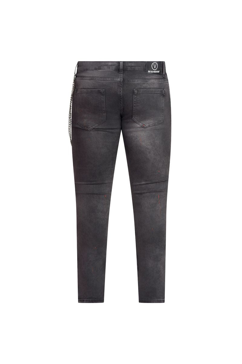 Ovy Noir Chain Distressed Stretch Denim