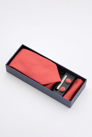 Red Classic Tie Set with Tie Bar & Cufflinks Red Classic Tie Set with Tie Bar & Cufflinks