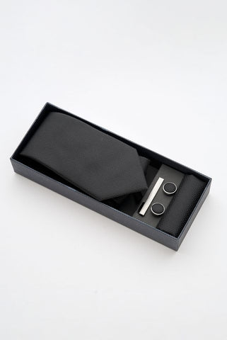 Black Textured Tie Set with Tie Bar & Cufflinks Black Textured Tie Set with Tie Bar & Cufflinks