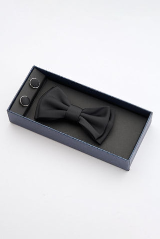Black Satin Bow Tie Set with Cufflinks Black Satin Bow Tie Set with Cufflinks