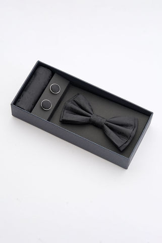 Classic Black Bow Tie Set with Pocket Square & Cufflinks Classic Black Bow Tie Set with Pocket Square & Cufflinks