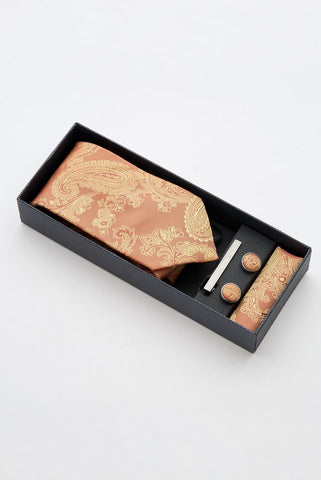 Gold Paisley Tie Set with Tie Bar & Cufflinks Gold Paisley Tie Set with Tie Bar & Cufflinks