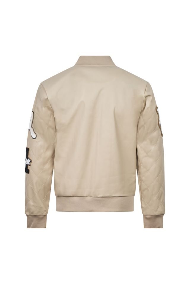 Beige Varsity Patch Jacket – Slim Fit