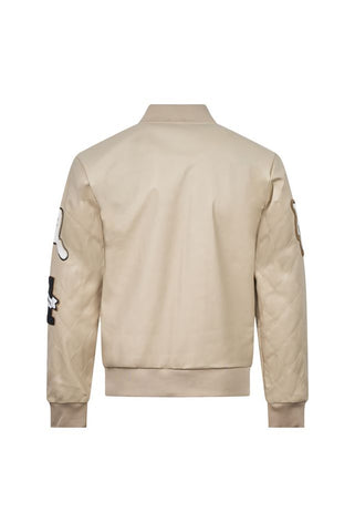 Beige Varsity Patch Jacket – Slim Fit Beige Varsity Patch Jacket – Slim Fit