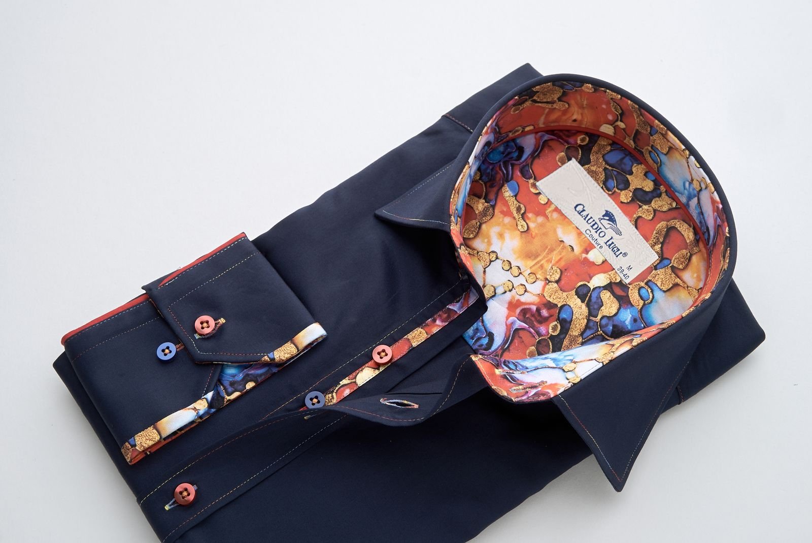 Navy Shirt with Abstract Contrast