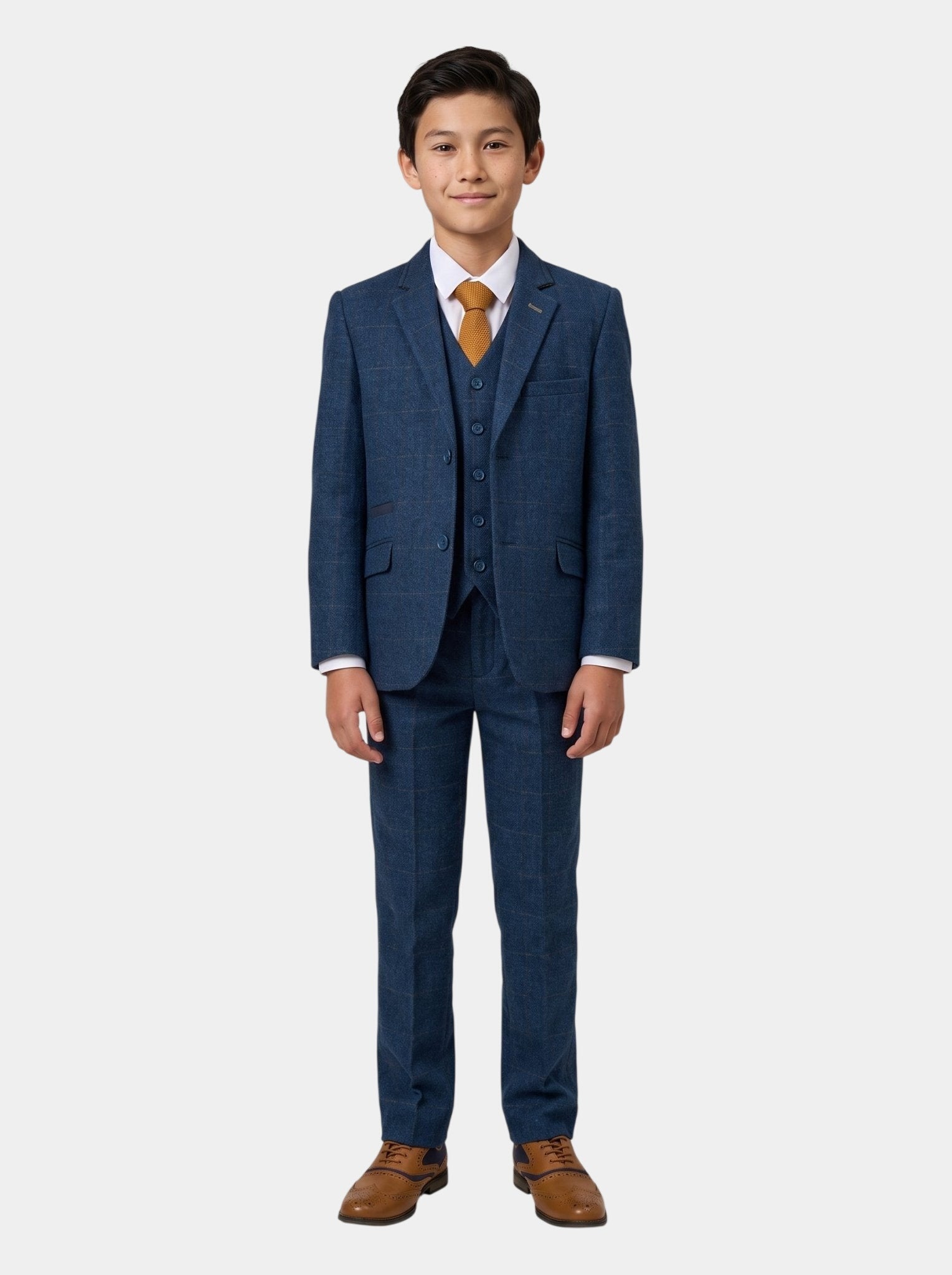 Boys Carnegi Navy Tweed Three Piece Suit