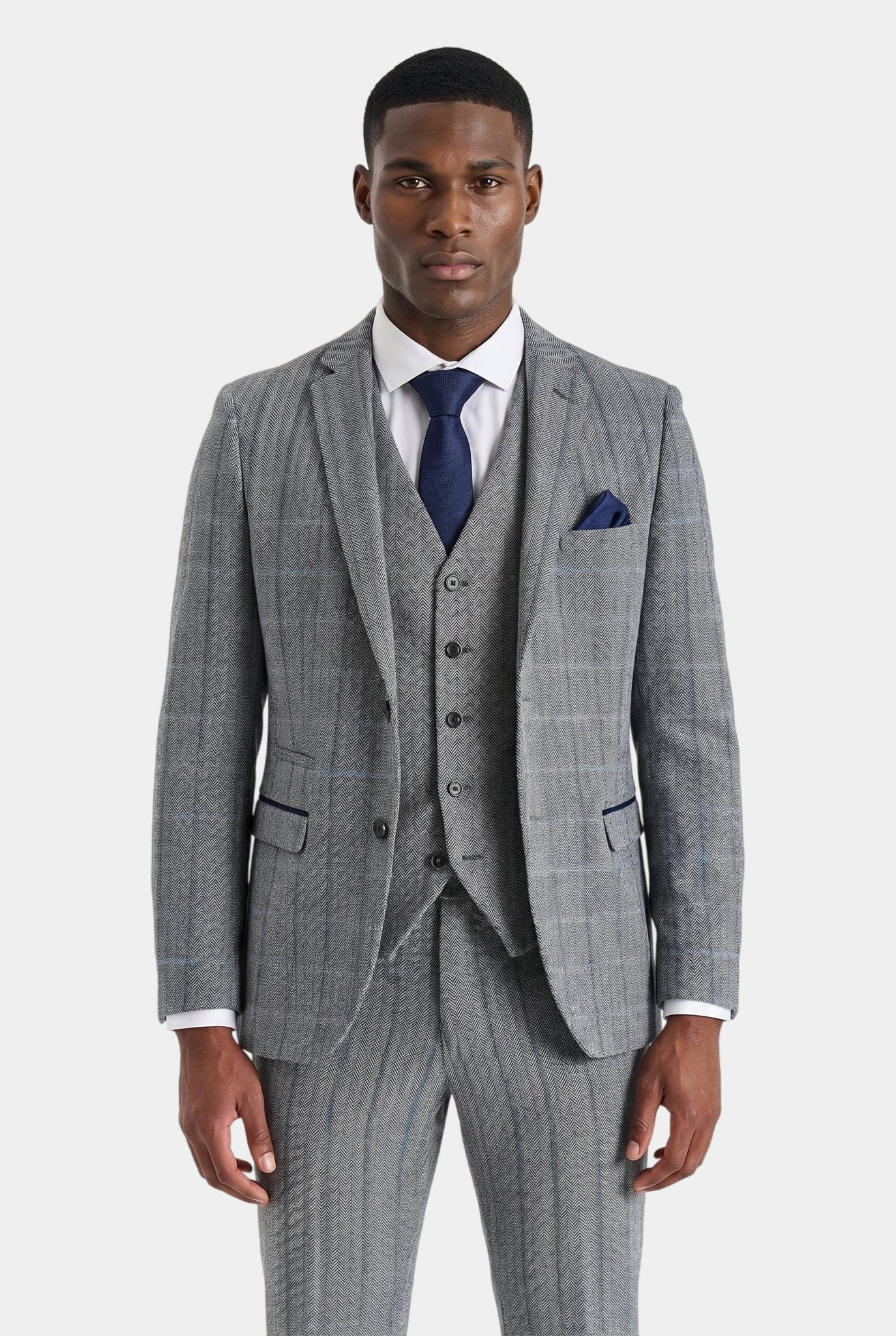 Harris Grey Herringbone Tweed Check Three Piece Suit