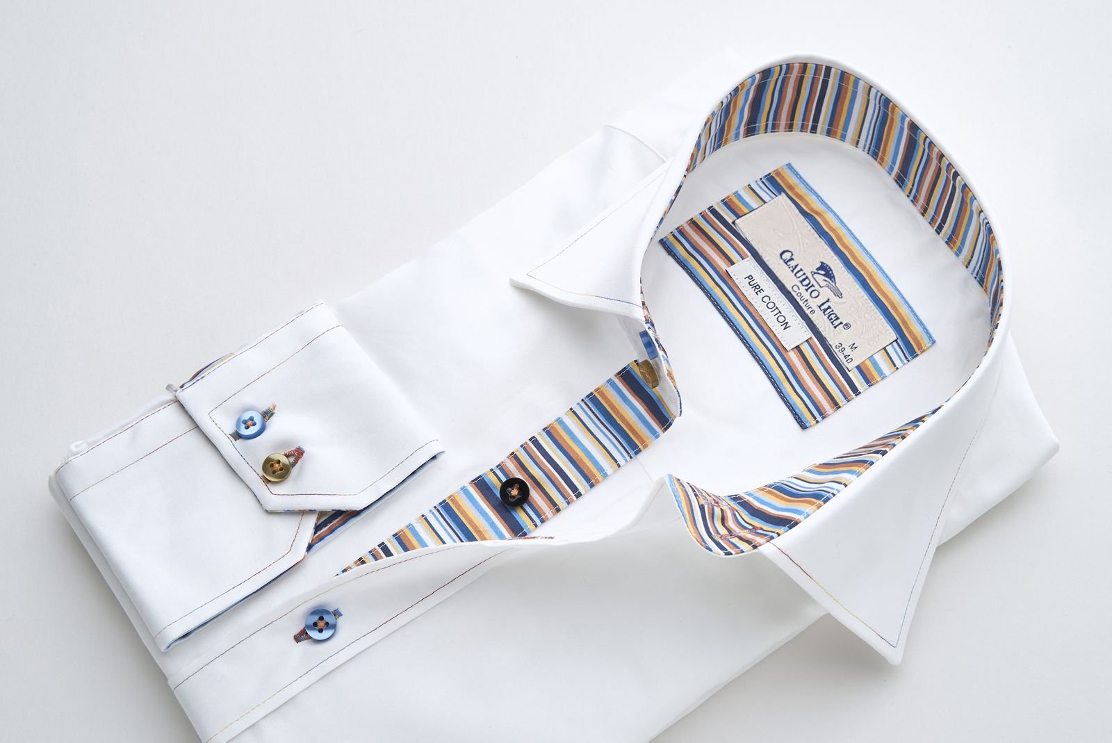 White Shirt with Striped Trim