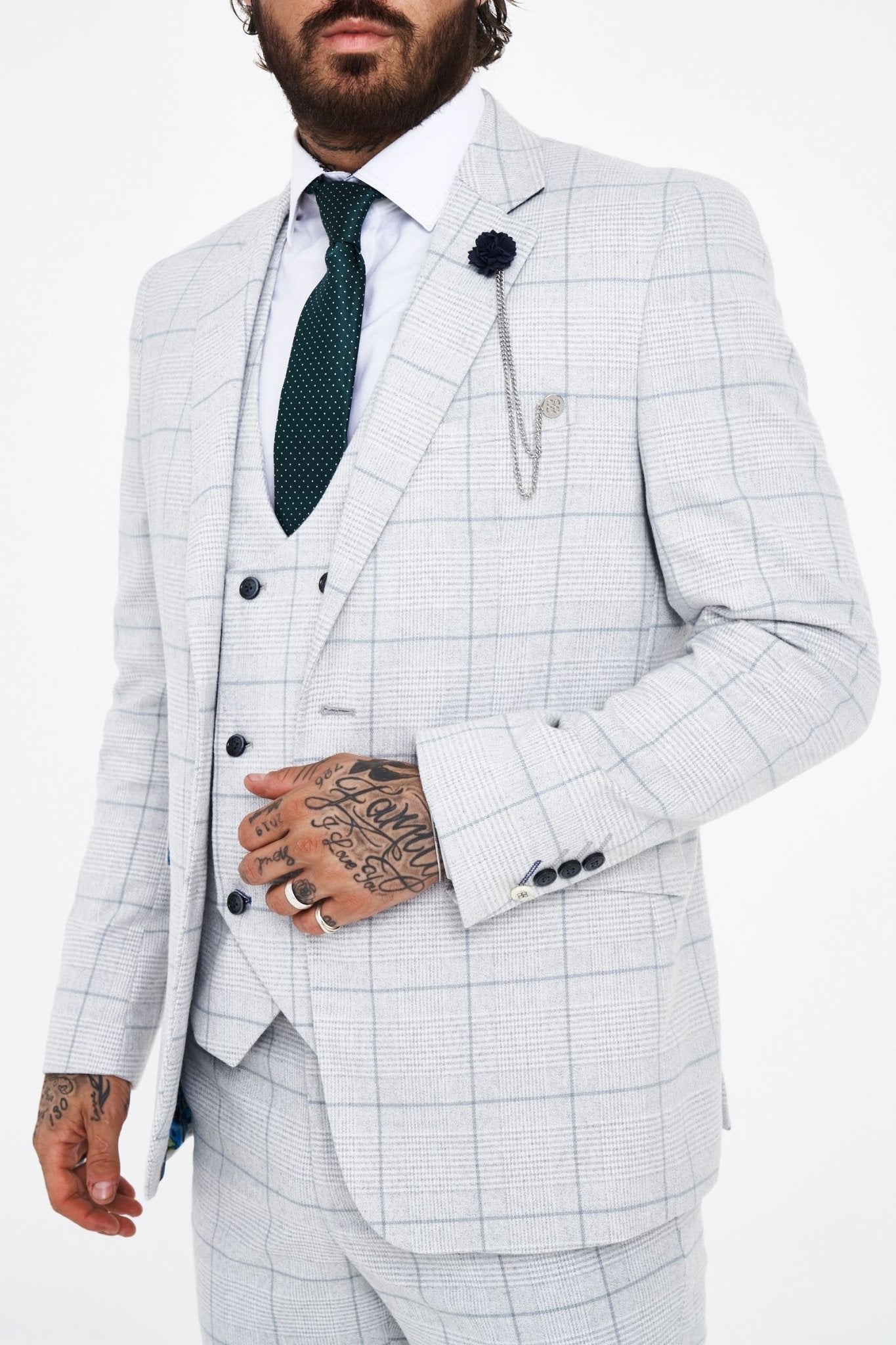 House of Cavani Radika Slim Fit Light Grey Check Suit