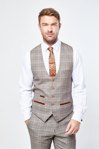 Ray - Tan Check Three Piece Suit Ray - Tan Check Three Piece Suit