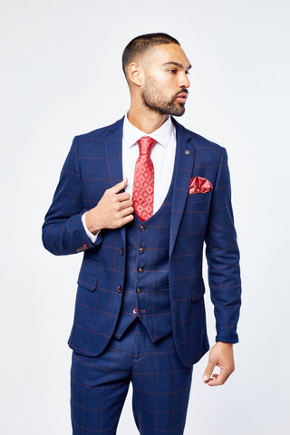 Edison Navy Wine Check Three Piece Suit Edison Navy Wine Check Three Piece Suit
