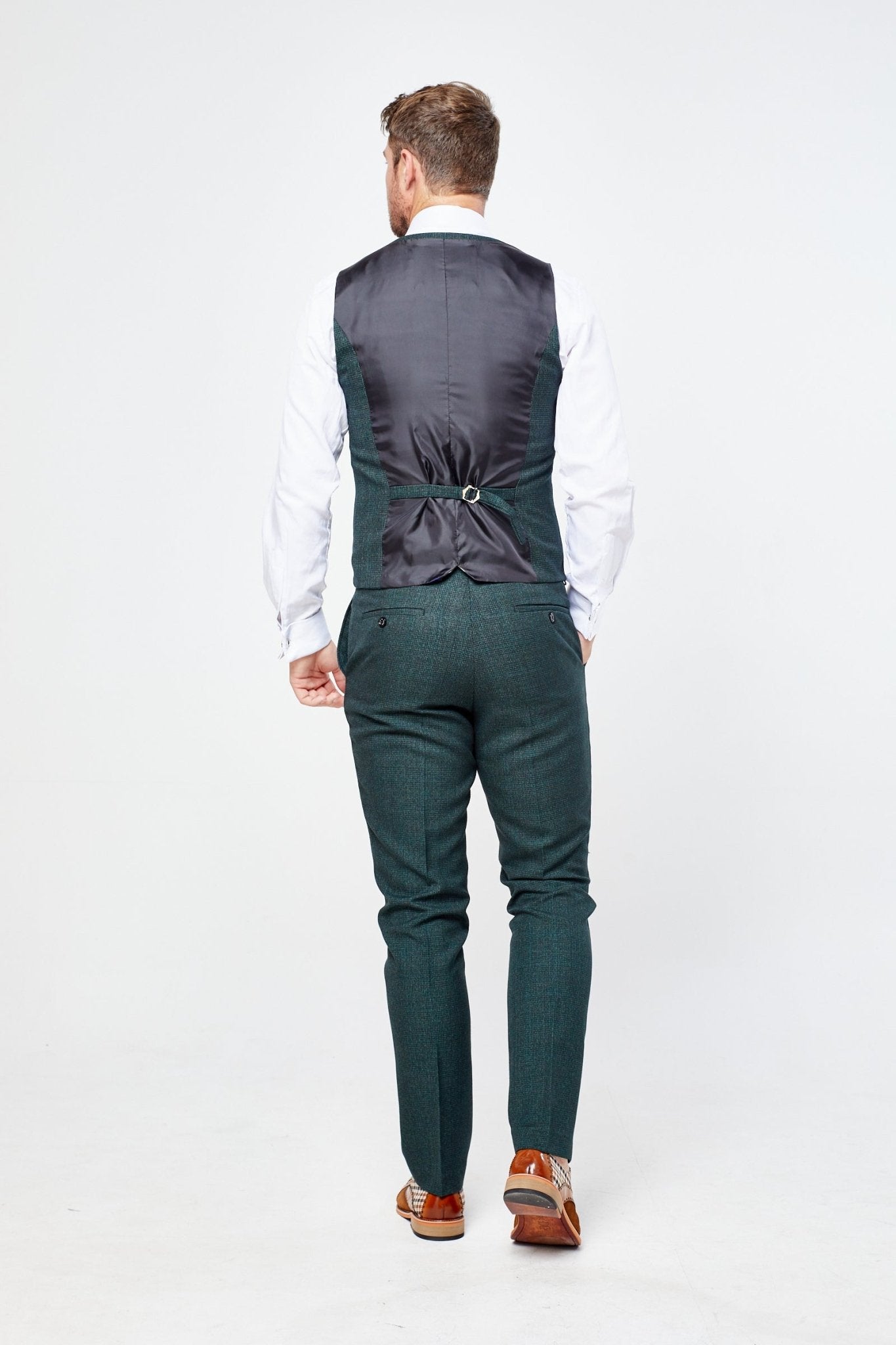 Caridi Olive Check Three Piece Suit