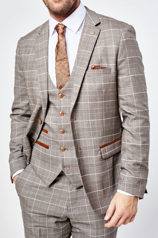 Ray - Tan Check Three Piece Suit Ray - Tan Check Three Piece Suit