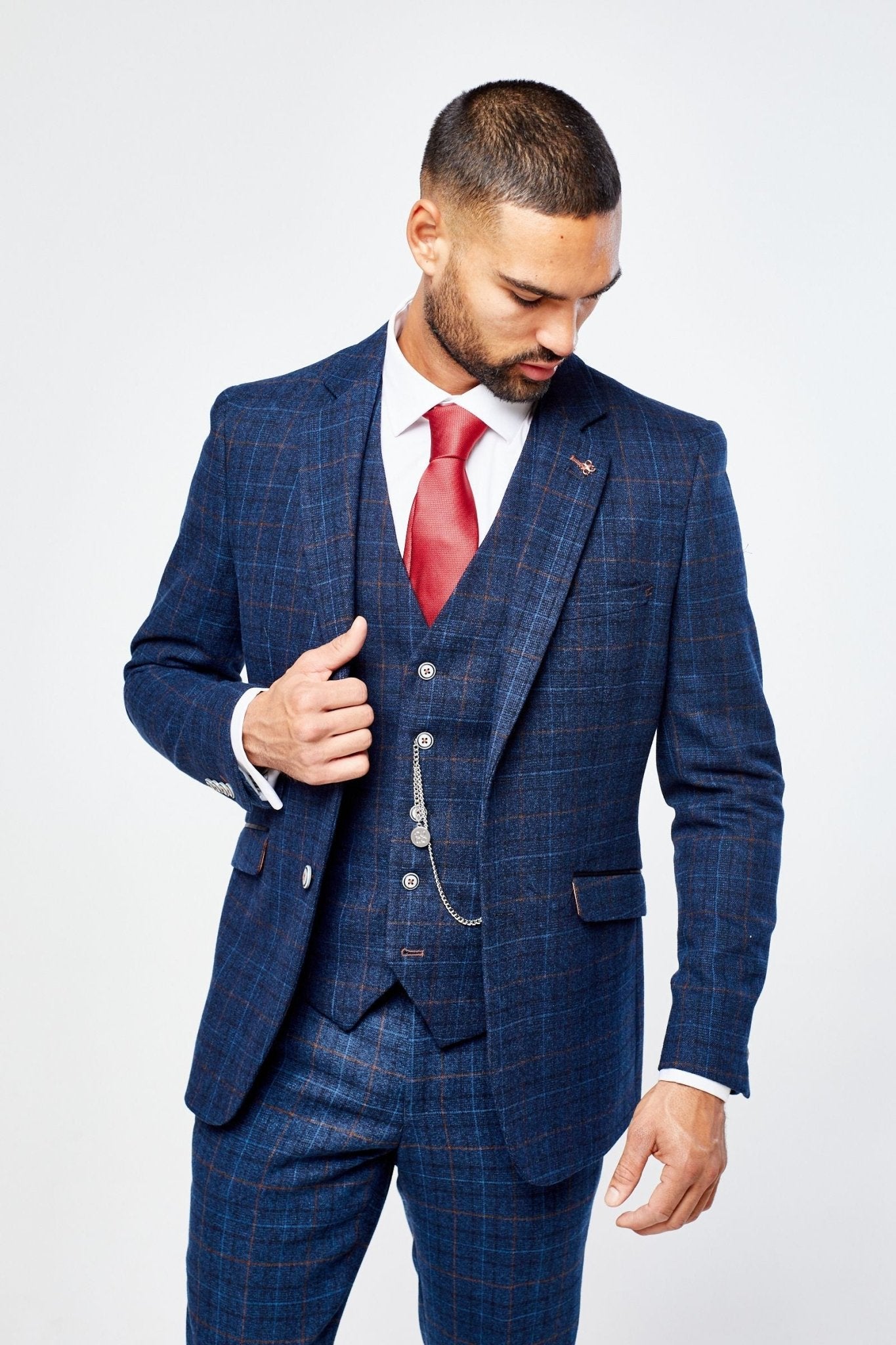Cody Blue Check Three Piece suit