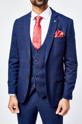 Edison Navy Wine Check Three Piece Suit Edison Navy Wine Check Three Piece Suit