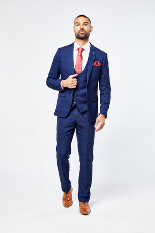 Edison Navy Wine Check Three Piece Suit Edison Navy Wine Check Three Piece Suit