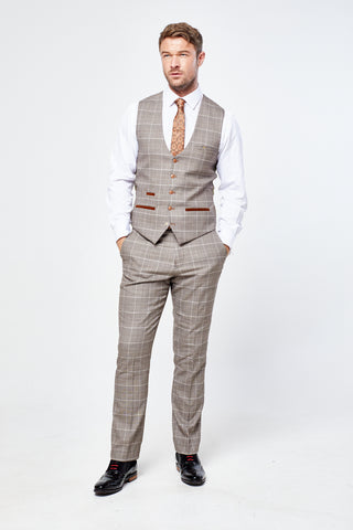 Ray - Tan Check Three Piece Suit Ray - Tan Check Three Piece Suit