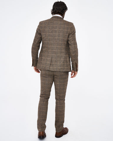 Marc Darcy Ted Tan Tweed Check Three piece Suit Marc Darcy Ted Tan Tweed Check Three piece Suit