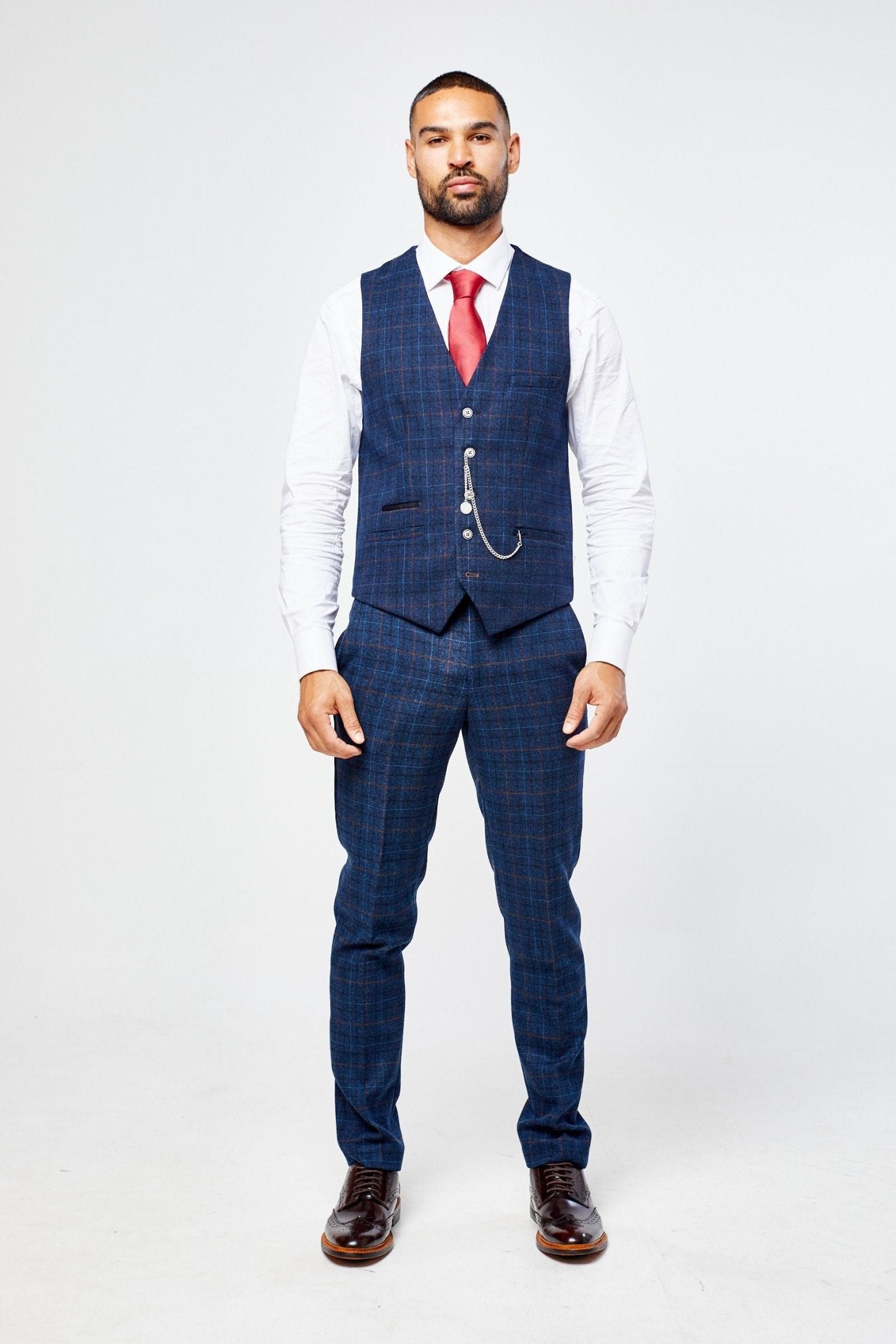 Cody Blue Check Three Piece suit