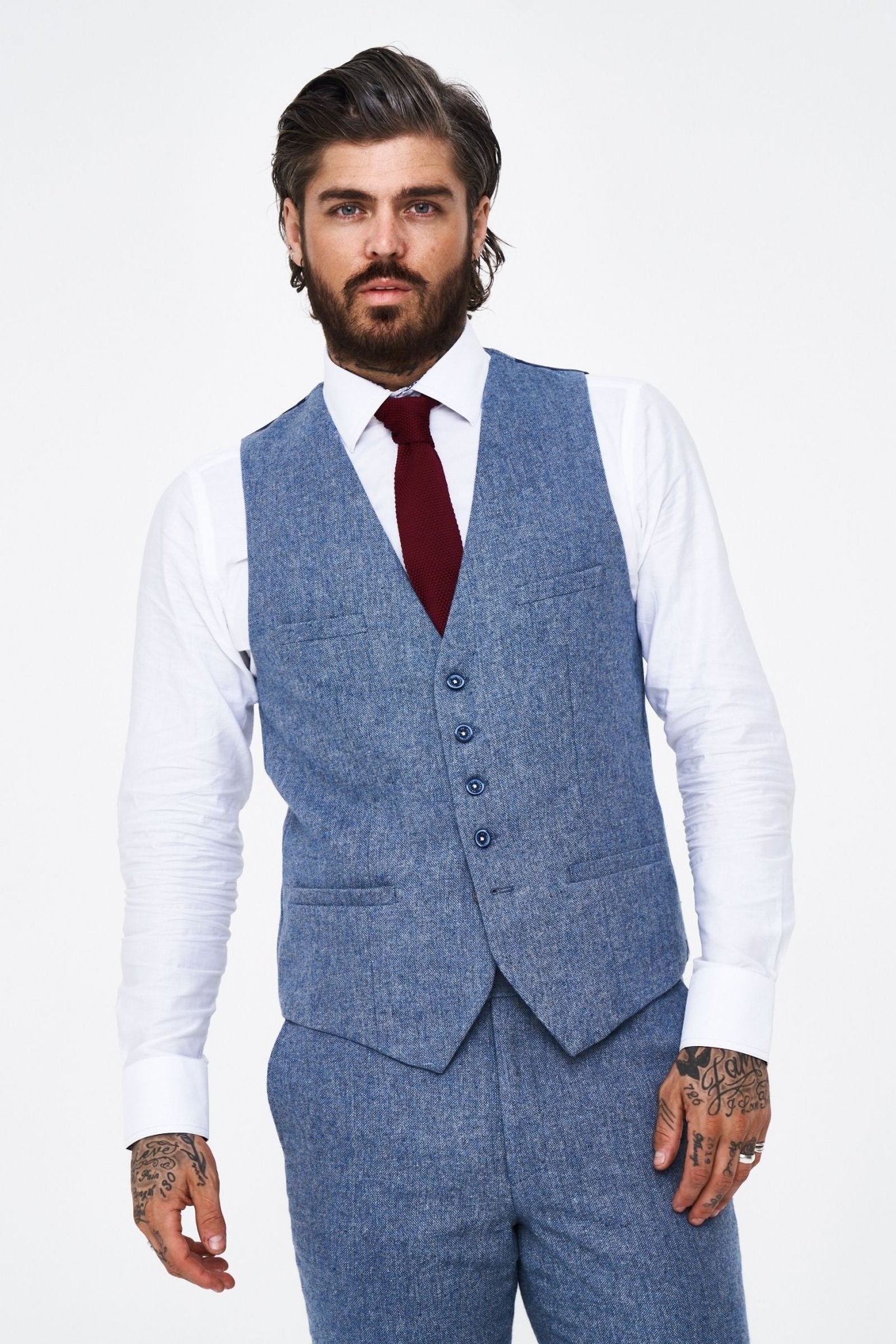 House of Cavani Wells Blue Tweed Slim Fit Suit