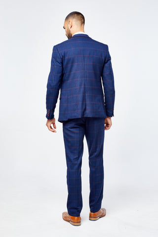 Edison Navy Wine Check Three Piece Suit Edison Navy Wine Check Three Piece Suit