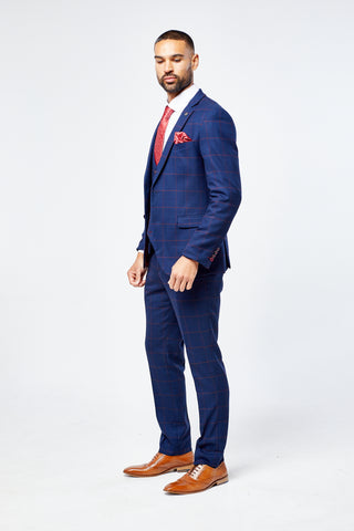 Edison Navy Wine Check Three Piece Suit Edison Navy Wine Check Three Piece Suit