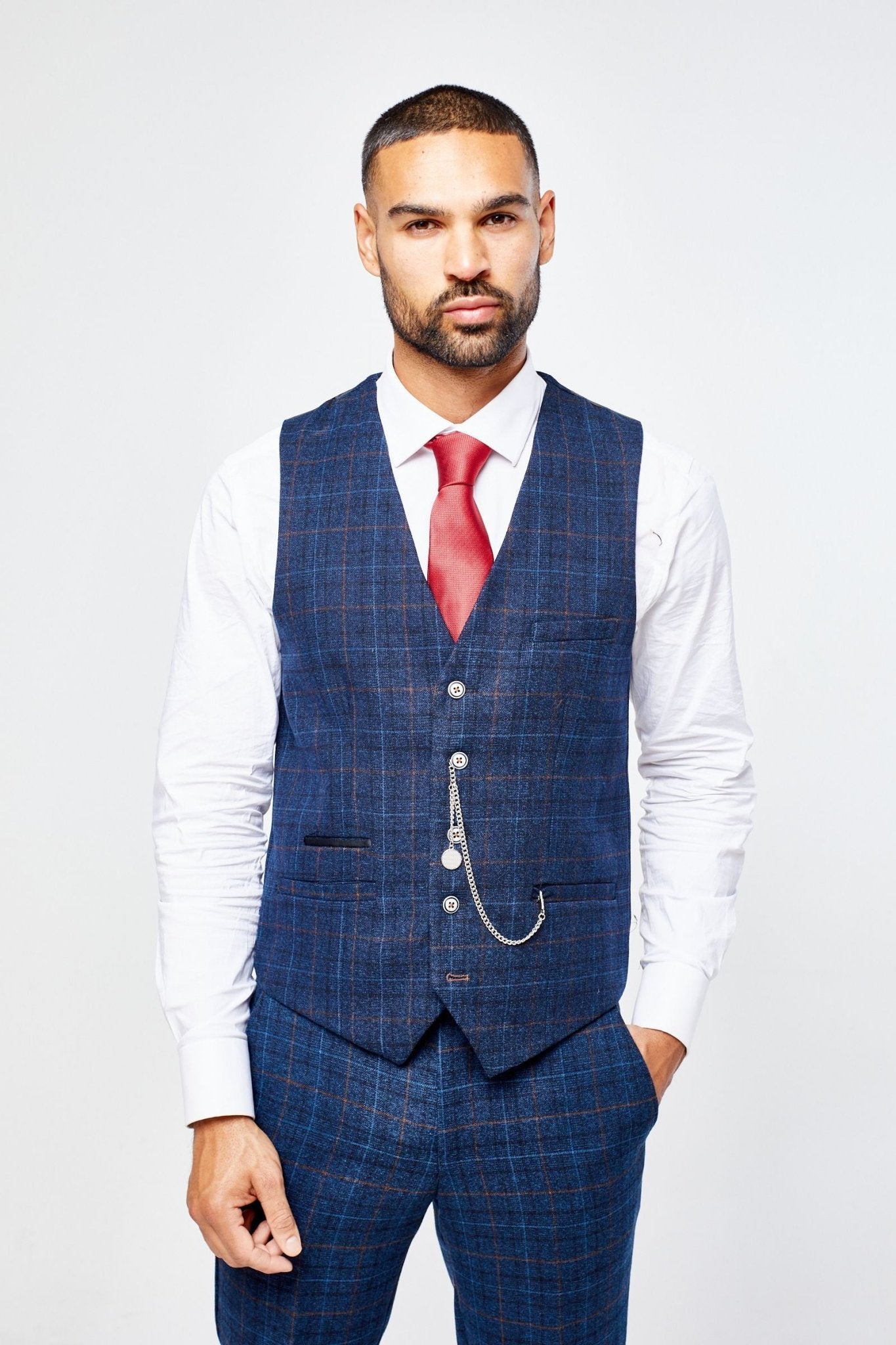 Cody Blue Check Three Piece suit
