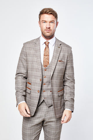 Ray - Tan Check Three Piece Suit Ray - Tan Check Three Piece Suit