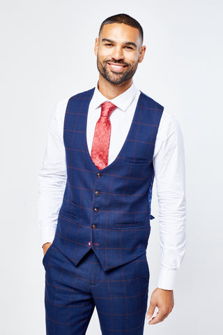 Edison Navy Wine Check Three Piece Suit Edison Navy Wine Check Three Piece Suit