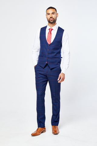 Edison Navy Wine Check Three Piece Suit Edison Navy Wine Check Three Piece Suit