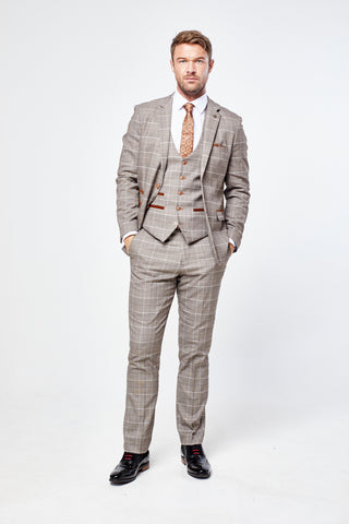 Ray - Tan Check Three Piece Suit Ray - Tan Check Three Piece Suit