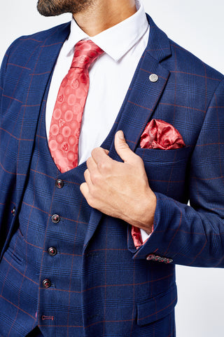 Edison Navy Wine Check Three Piece Suit Edison Navy Wine Check Three Piece Suit