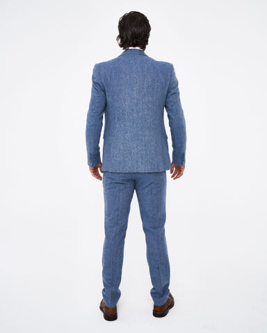 House of Cavani Wells Blue Tweed Slim Fit Suit