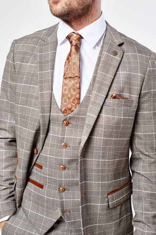 Ray - Tan Check Three Piece Suit Ray - Tan Check Three Piece Suit