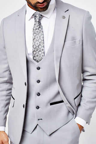 Edwin Silver Grey Notch Lapel Three Piece Suit Edwin Silver Grey Notch Lapel Three Piece Suit