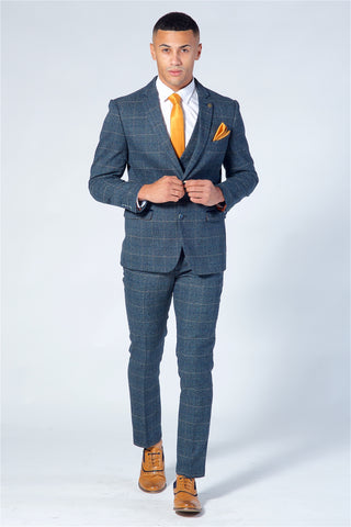 Marc Darcy Scott Blue Checked Tweed Three Piece Suit Marc Darcy Scott Blue Checked Tweed Three Piece Suit
