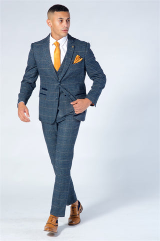 Marc Darcy Scott Blue Checked Tweed Three Piece Suit Marc Darcy Scott Blue Checked Tweed Three Piece Suit