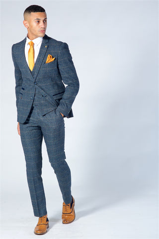 Marc Darcy Scott Blue Checked Tweed Three Piece Suit Marc Darcy Scott Blue Checked Tweed Three Piece Suit
