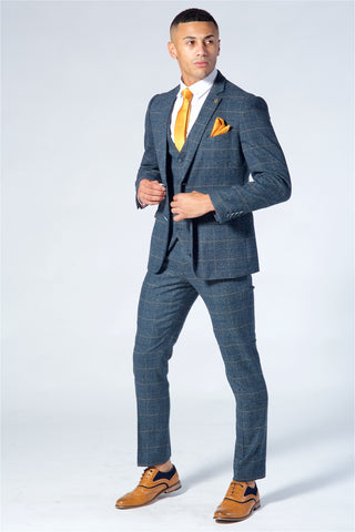 Marc Darcy Scott Blue Checked Tweed Three Piece Suit Marc Darcy Scott Blue Checked Tweed Three Piece Suit